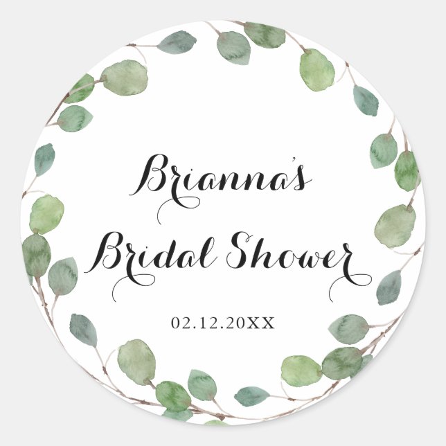 Greenery Eucalyptus Foliage Bridal Shower Favour Classic Round Sticker (Front)