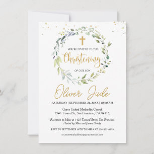 Greenery Eucalyptus Foliage Christening Invitation