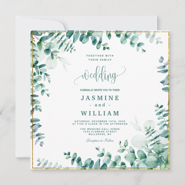 Greenery Eucalyptus Frameborder Wedding Save The Date (Front)