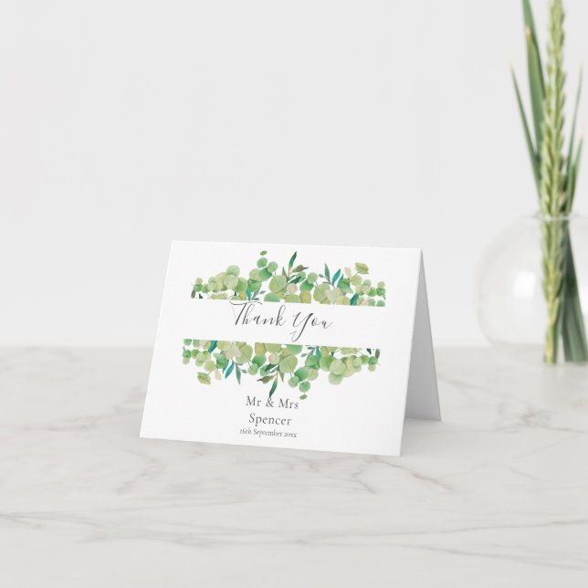 Greenery Eucalyptus Garland Wedding Thank You Card (Front)