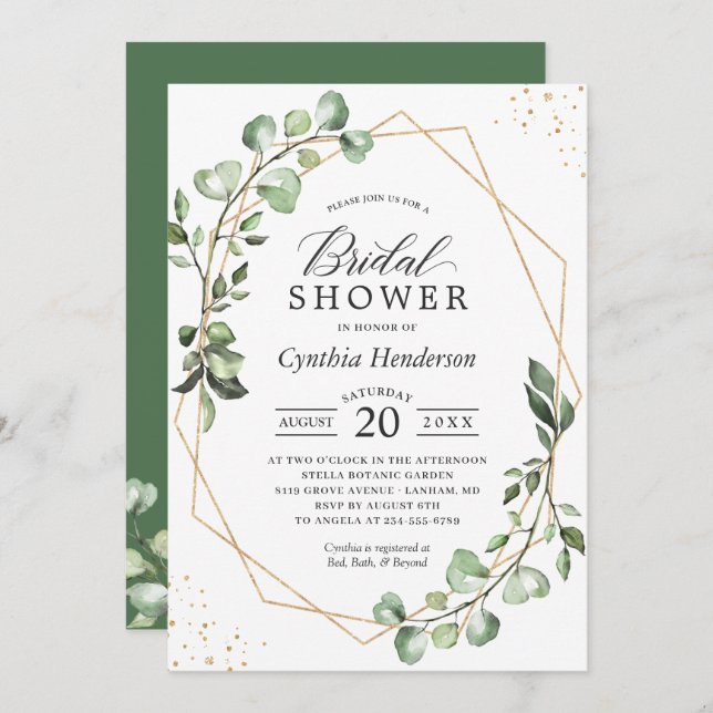Greenery Eucalyptus Geometric Bridal Shower Invitation (Front/Back)