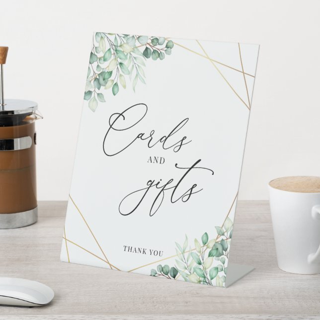 Greenery Eucalyptus Geometric Cards and Gifts Pedestal Sign (In SItu)