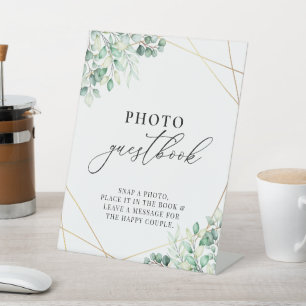 Greenery Eucalyptus Geometric Photo Guestbook Pedestal Sign