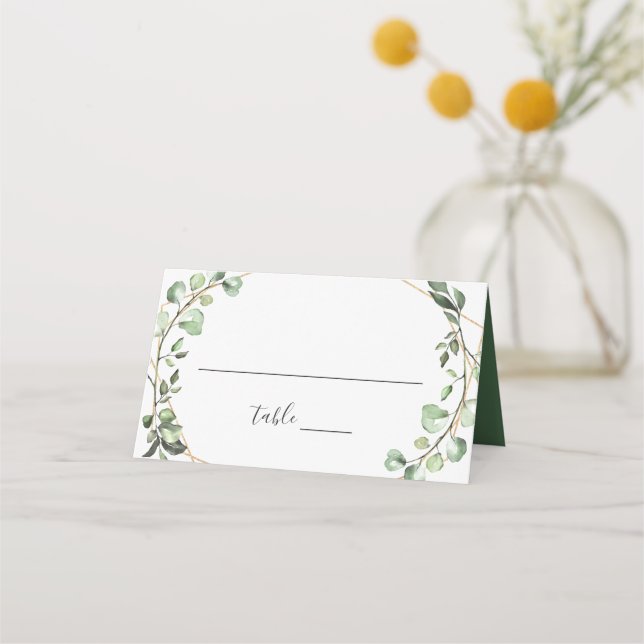 Greenery Eucalyptus Geometric Wedding Table Place Card (Front)