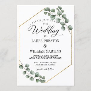 Greenery Eucalyptus Glitter Geometric Wedding Invitation