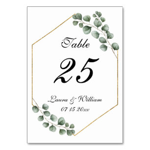 Greenery Eucalyptus Glitter Geometric Wedding Table Number