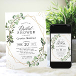 Greenery Eucalyptus Gold Geometric Bridal Shower Invitation<br><div class="desc">Celebrate the bride-to-be with this elegant and modern Greenery Eucalyptus Gold Geometric Bridal Shower Invitation. The invitation features a beautiful combination of greenery eucalyptus, gold geometric shapes and modern calligraphy text. Customize the invitation with your own details and make it unique for your special event. The digital download is available,...</div>