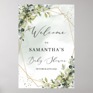 Greenery eucalyptus gold geometric welcome sign
