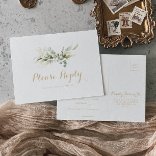 Greenery Eucalyptus Gold Menu Choice RSVP Postcard