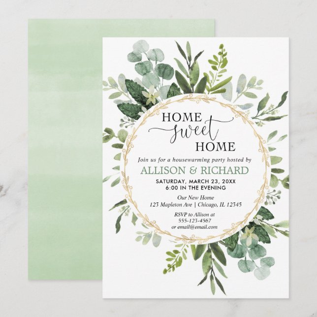 Greenery eucalyptus housewarming party invitation (Front/Back)