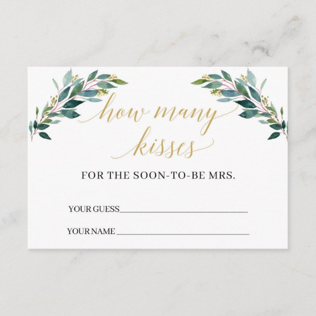 Greenery eucalyptus How many kisses game Card (Front)