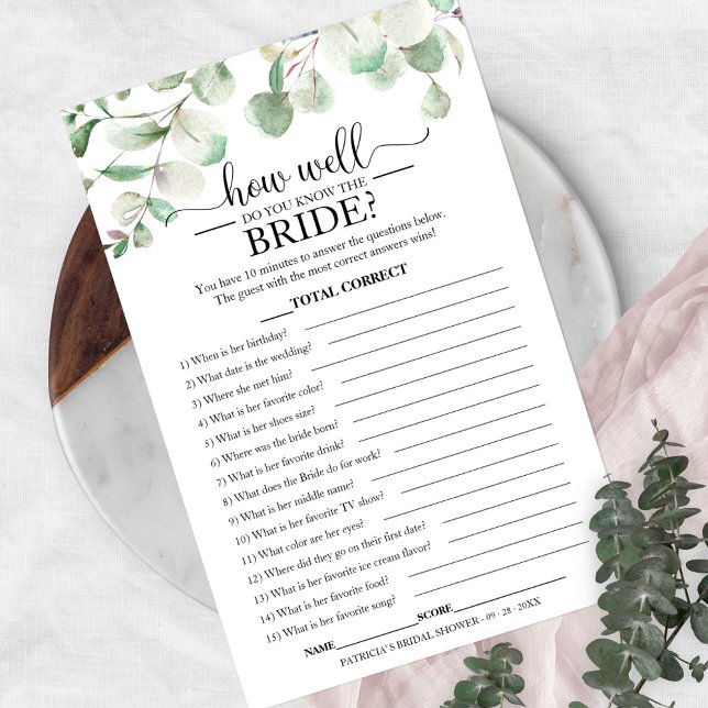 Greenery Eucalyptus How Well Do You Know The Bride Flyer (Creator Uploaded)