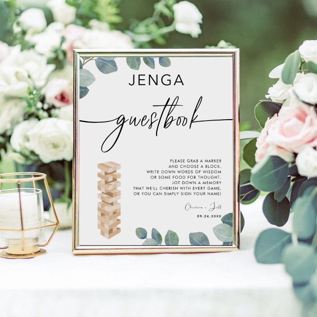 Greenery Eucalyptus Jenga Guest Book Wedding Sign (Creator Uploaded)