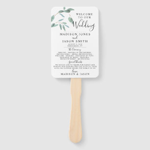 Greenery Eucalyptus Leaf Simple Wedding Program Hand Fan