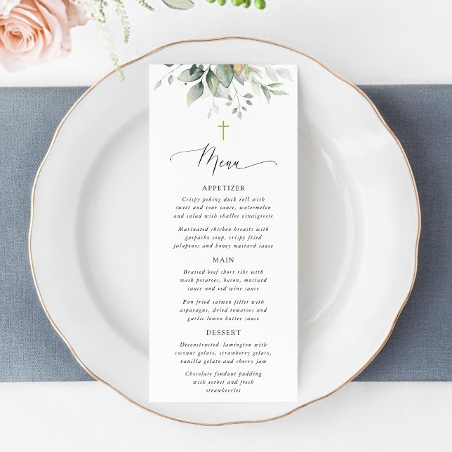 Greenery, Eucalyptus Leaves, Boho, Baptism Menu (Créateur téléchargé)