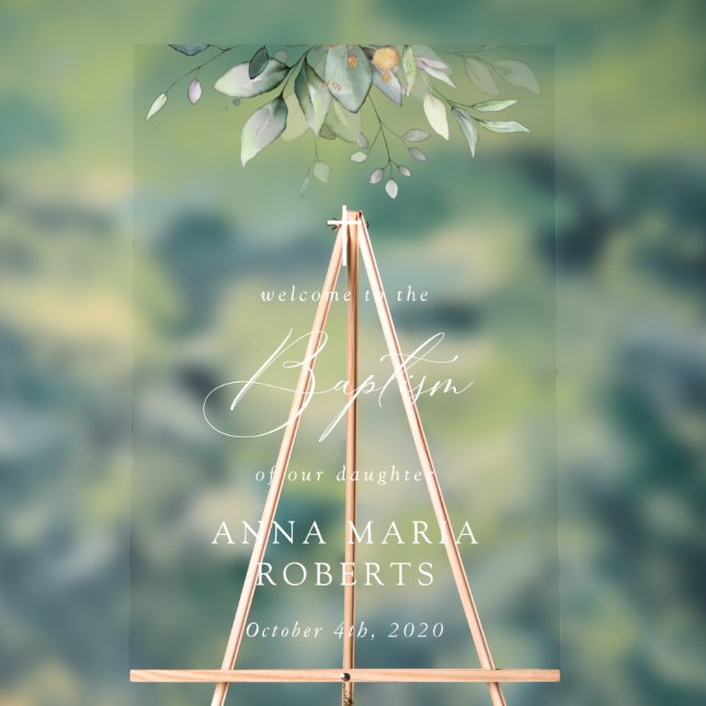 Greenery, Eucalyptus Leaves, Boho, Baptism Welcome (Neutre)