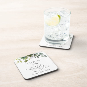 Greenery, Eucalyptus Leaves, Boho, Birthday Coaster