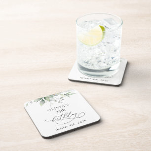 Greenery, Eucalyptus Leaves, Boho, Birthday Coaster