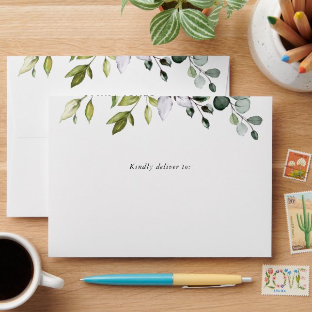 Greenery, Eucalyptus Leaves, Boho, Birthday Envelope (Desk)