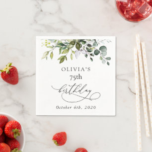 Greenery, Eucalyptus Leaves, Boho, Birthday Napkin