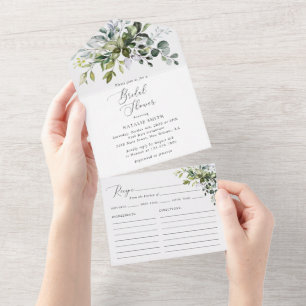 Greenery, Eucalyptus Leaves, Boho, Bridal Shower All In One Invitation