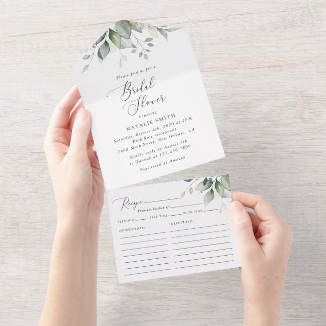 Greenery, Eucalyptus Leaves, Boho, Bridal Shower All In One Invitation (Tearaway)