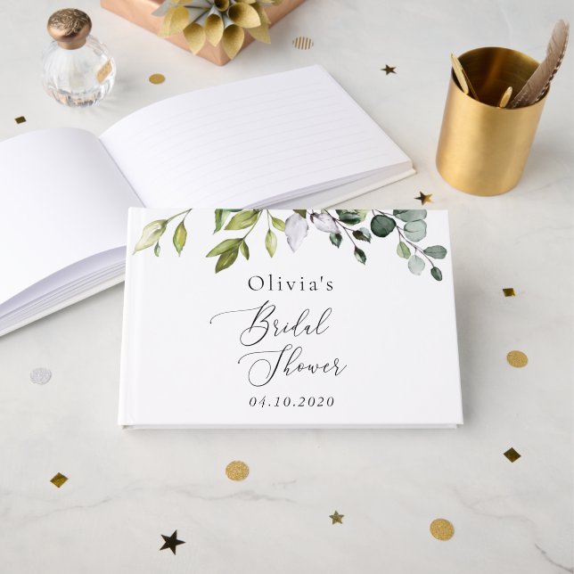 Greenery, Eucalyptus Leaves, Boho, Bridal Shower Guest Book (Front Open)