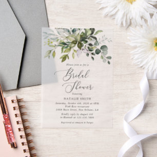 Greenery, Eucalyptus Leaves, Boho, Bridal Shower Vellum Invitations