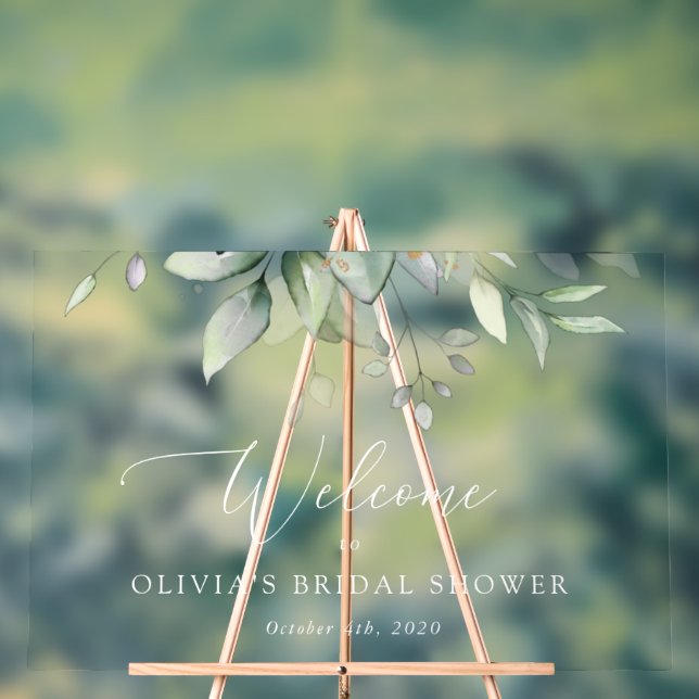 Greenery, Eucalyptus Leaves, Boho, Bridal Welcome Acrylic Sign (Neutral)