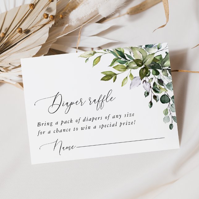 Greenery, Eucalyptus Leaves, Boho, Diaper Raffle Enclosure Card (Creator Uploaded)