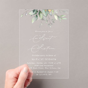 Greenery, Eucalyptus Leaves, Boho, Sweet 16 Acrylic Invitations