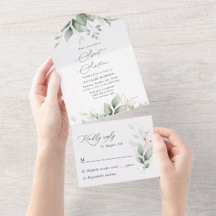 Greenery, Eucalyptus Leaves, Boho, Sweet 16 All In One Invitation