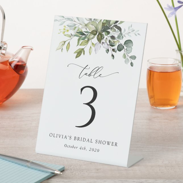 Greenery, Eucalyptus Leaves, Boho, Table Numbers Pedestal Sign (In SItu)