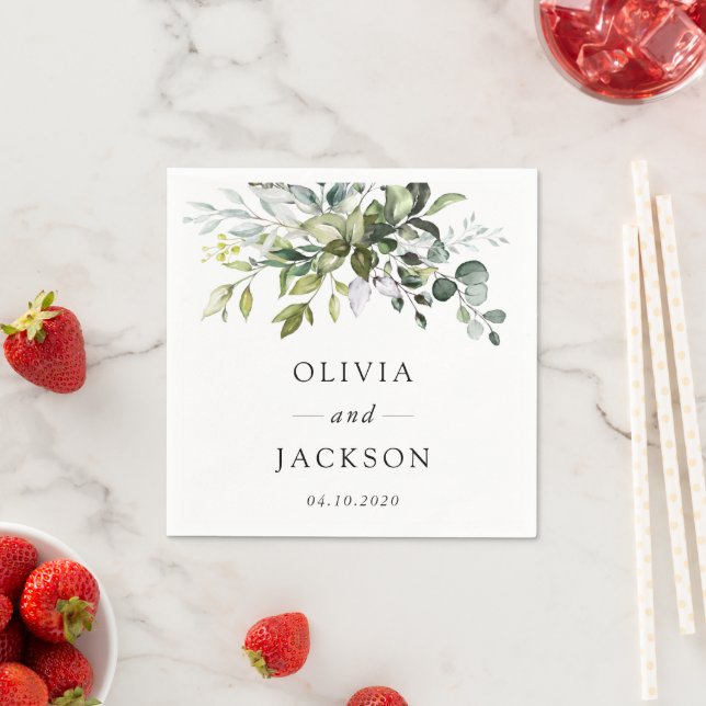 Greenery, Eucalyptus Leaves, Botanical Wedding  Napkin (Insitu)