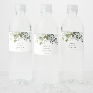 Greenery, Eucalyptus Leaves, Botanical Wedding  Water Bottle Label