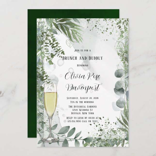 Greenery Eucalyptus Leaves Brunch and Bubbly Invitation (Front/Back)