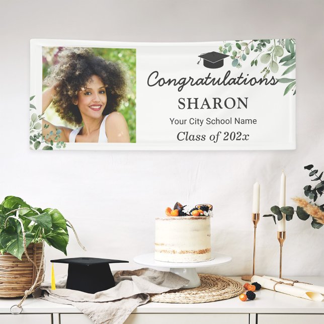 Greenery Eucalyptus Leaves Chic Graduation Party Banner (Creator Uploaded)
