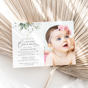 Greenery, Eucalyptus Leaves, First Holy Communion Invitation