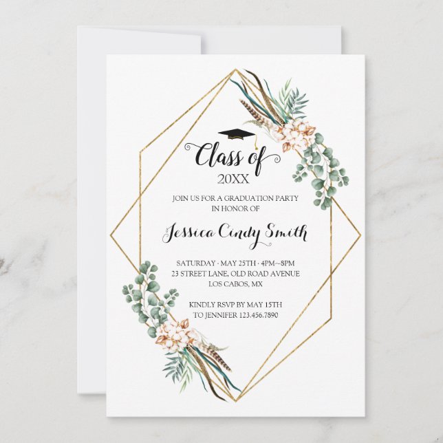 Greenery Eucalyptus Leaves Frame Photo Graduation Invitation (Front)