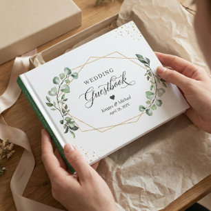 Greenery Eucalyptus Leaves Gold Geometric Wedding Guest Book