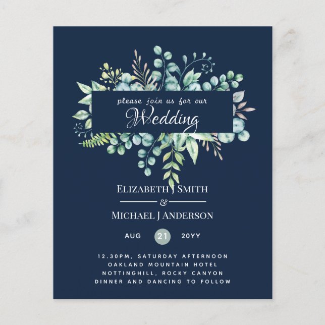 Greenery Eucalyptus Leaves Navy Blue Sage Wedding (Front)