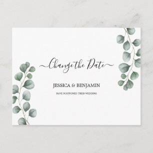 Greenery Eucalyptus Leaves Script Change of Date Postcard