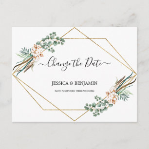 Greenery Eucalyptus Leaves Script Change of Date Postcard