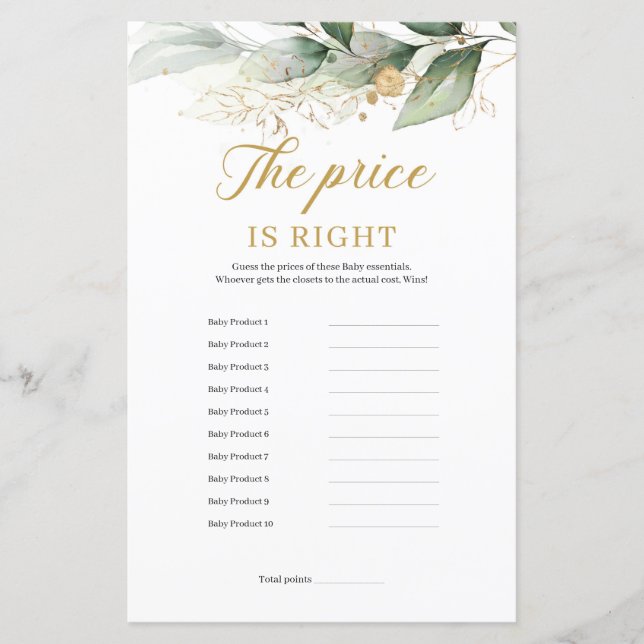 Greenery eucalyptus leaves the price is right game (Front)