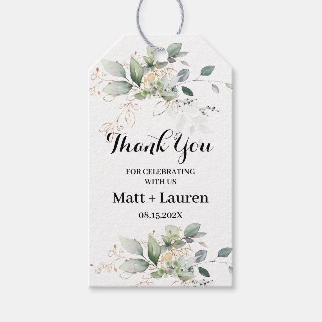 Greenery Eucalyptus leaves Wedding Gift Tags (Front)