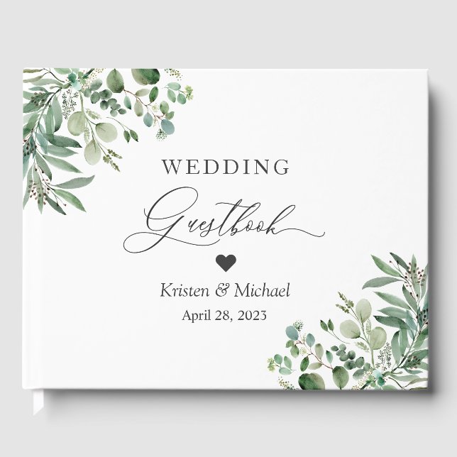Greenery Eucalyptus Leaves Wedding Guest Book (Front)