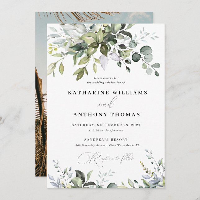 Greenery Eucalyptus Leaves Wedding Invitation (Front/Back)