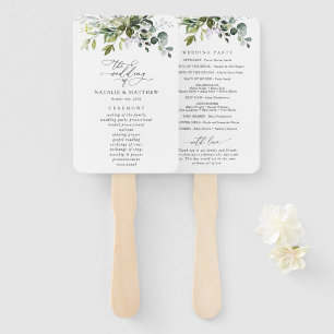 Greenery, Eucalyptus Leaves, Wedding Program Hand Fan