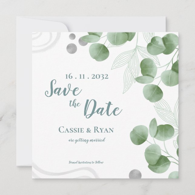 Greenery Eucalyptus Leaves  Wedding Save the Date  (Front)