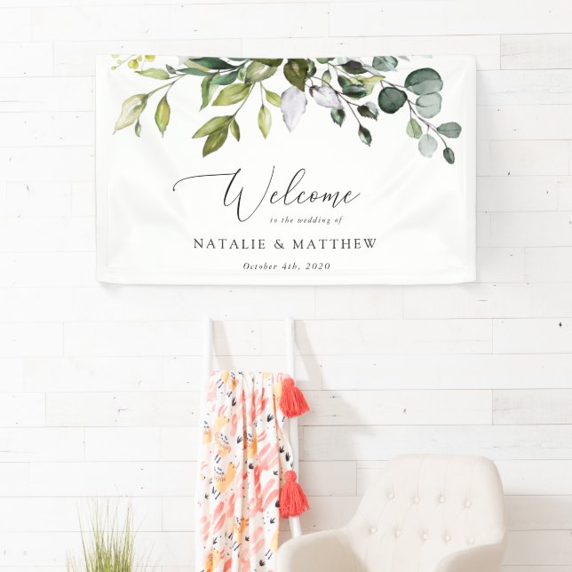 Greenery, Eucalyptus Leaves, Wedding Welcome Banner (Insitu)